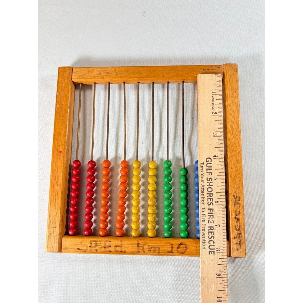 Vintage Wooden Abacus Set 2 Counting Beads Math Toy School Room Montessori